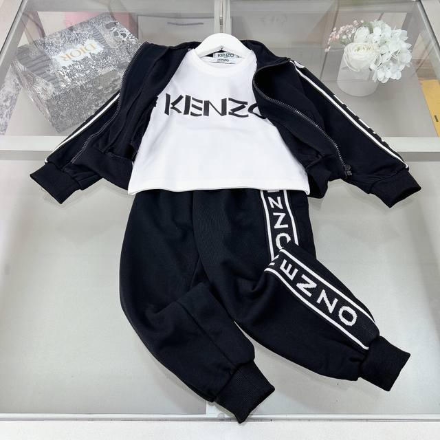 KENZO 高端童装，男女童套装，三件套套装，纯棉面料，上身舒适又好看，码数：100 110 120 130 140 150cm