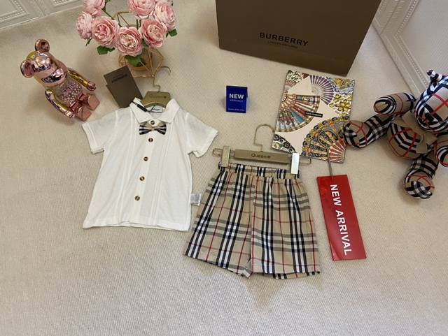 预定一周！ Burberry 巴宝莉，高端童装，男童哈衣套装，婴儿分装套装，A类纯棉面料贴身穿也很舒服！码数：73-80-90-100-110cm 婴儿款！