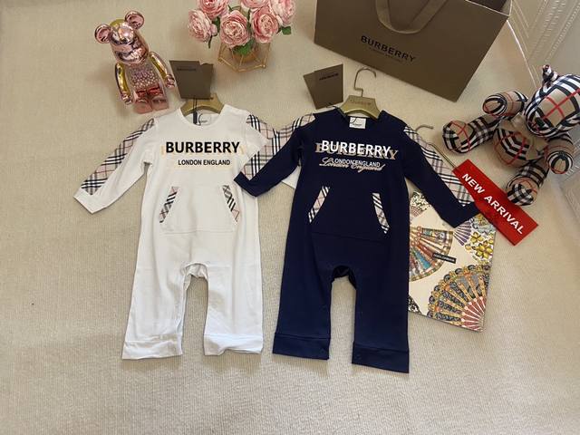 预定一周！ Burberry 巴宝莉，高端童装，男女童哈衣，婴儿连体衣，A类纯棉面料贴身穿也很舒服！颜色：藏蓝、白色，码数：53-59-66-73-80-90c