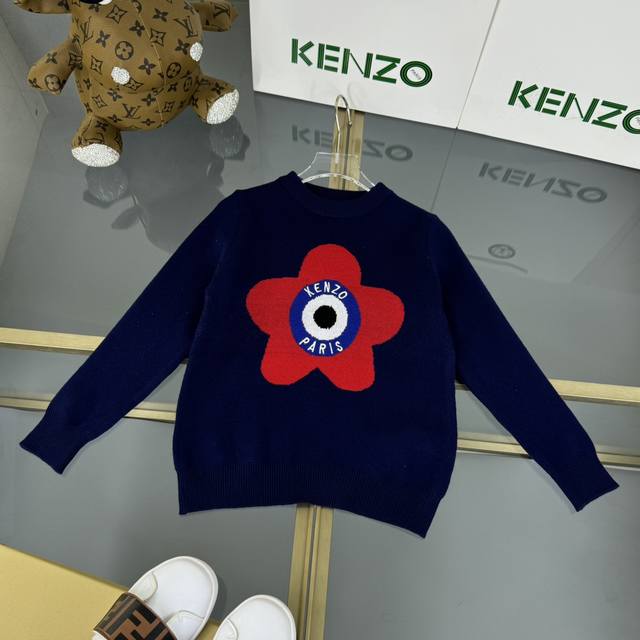 Kenzo 高端童装，男女童毛衣，棉线混纺包芯纱圆领毛衣，采用包芯纱混纺面料，柔软细腻贴肤舒适 ，工艺提花，上身舒适又好看，码数：100 110 120 130