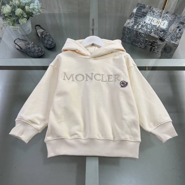 尺码:100.110.120.130.140.150.现货 无折 Moncler 蒙口 2024秋冬童装新款戴帽卫衣 立体绣花连帽卫衣 原版品质 380G双股重