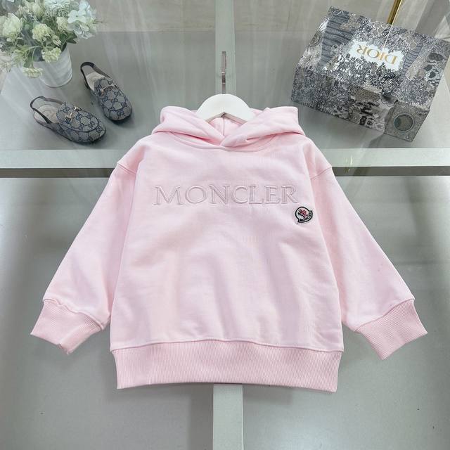 尺码:100.110.120.130.140.150.现货 无折 Moncler 蒙口 2024秋冬童装新款戴帽卫衣 立体绣花连帽卫衣 原版品质 380G双股重