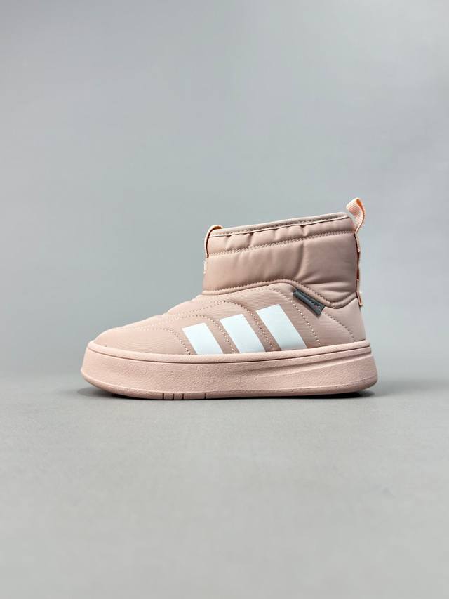 Adidas 阿迪达斯正品adipuff Mid男女童同款保暖休闲棉鞋，官方同步包装 ， 材料采用原厂防污防水雨伞布，防滑耐磨橡胶大底 潮流百搭 、舒适短筒靴