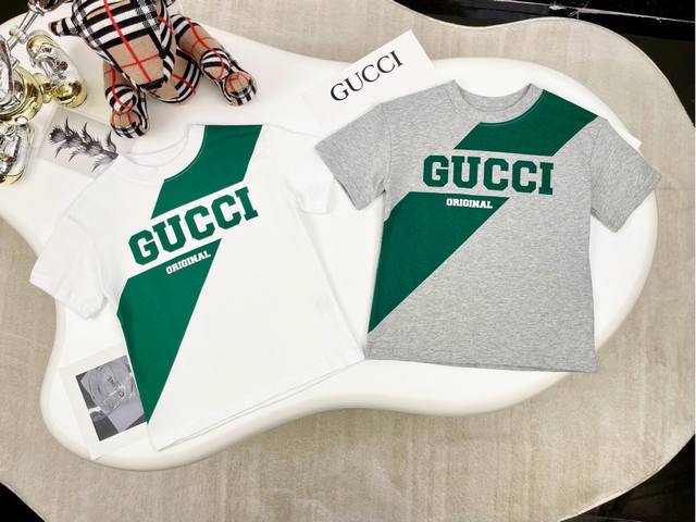 三标齐全 尺码：100-110-120-130-140-150Cm 无折 Gucci 古奇 2025早春童装新款短袖 水印印花工艺T恤 原版品质