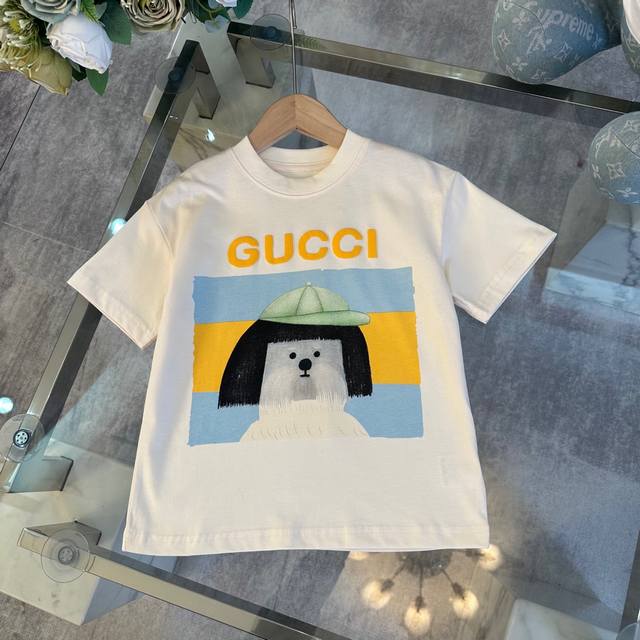 Gucci 古驰，高端童装，男女童T恤，经典Logo图案前后印花，纯棉面料，上身舒适又好看，码数：100/110/120/ /140/150Cm