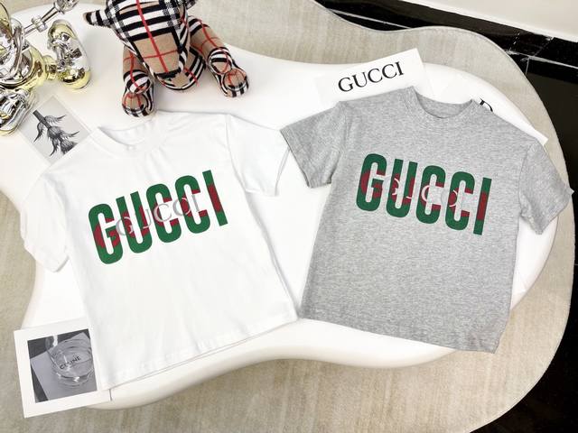 Hy上新 无折 出货三标齐全 Gucci 古奇 2025夏季童装新款短袖 印花+厚板工艺T恤 原版品质 230G重磅面料 认准高品质 男童女童同款 颜色：白色